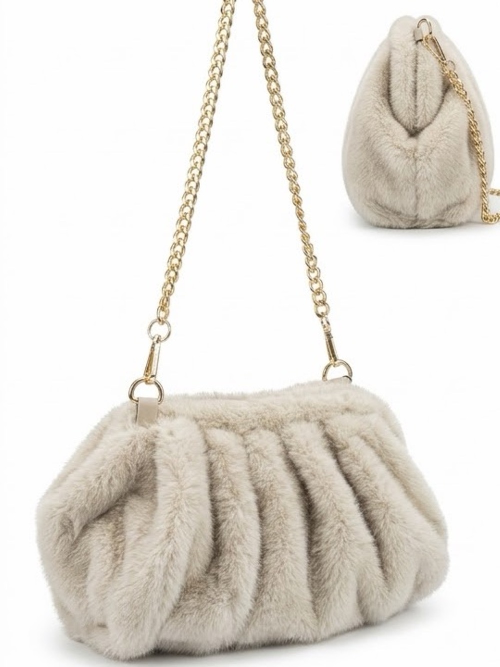 A487. Ruched Faux Fur Clutch Bag